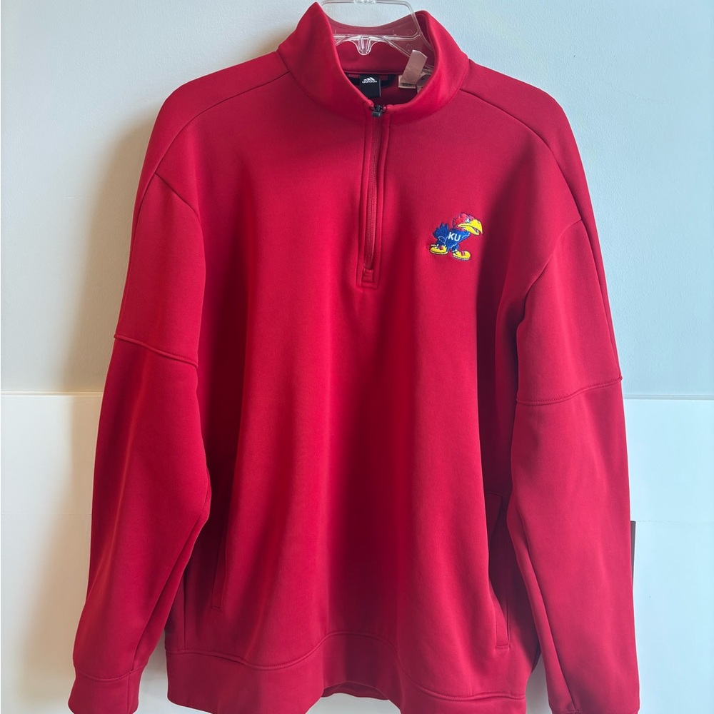 NCAA KU Men’s Large Adidas Half Zip Performance Sweater in Red - Worn Once